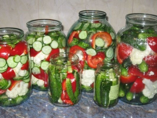 Castraveti murati, cu conopida si gogosari