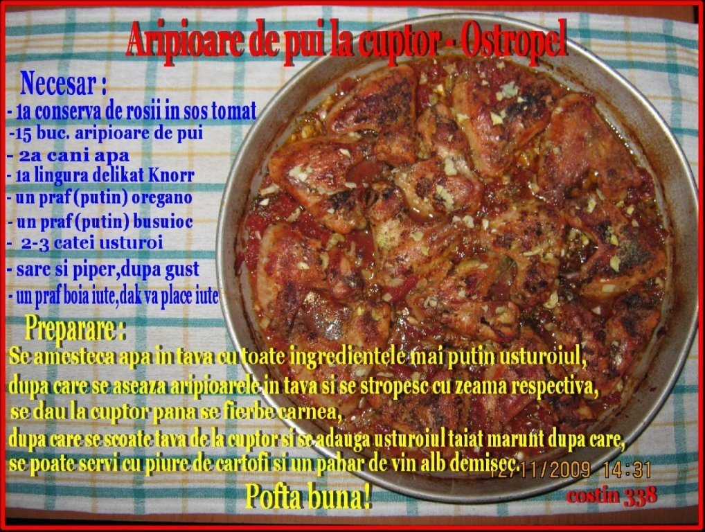 Aripioare de pui la tava - Ostropel