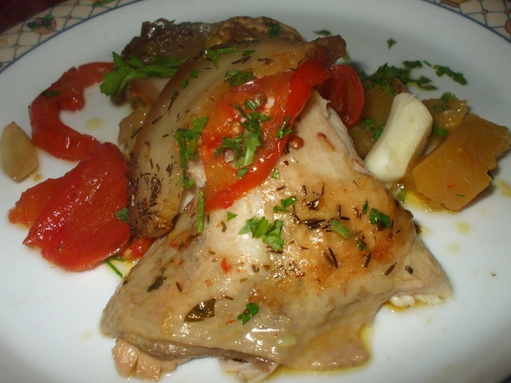 Coq au vin de pui cu dovleac si mere