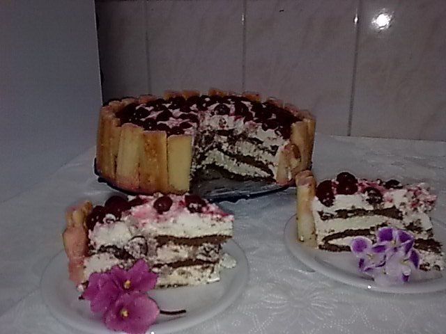 Tort cu visine si crema de iaurt.