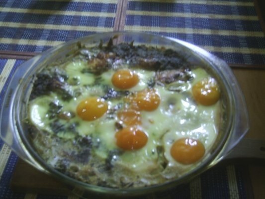 SPANAC CU CARNE  DE PUI SI OUA LA CUPTOR