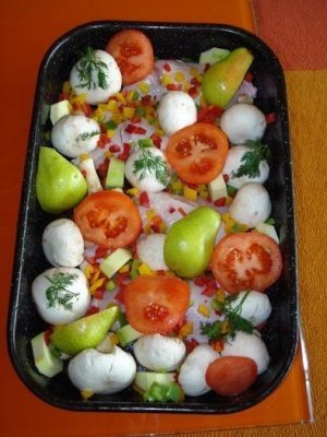 Friptura de pui cu legume si pere