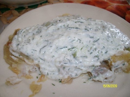 Pangasius cu dovlecei si sos Tzatziki