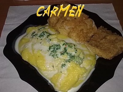 File de crap,prajit cu mamaliguta si mujdei