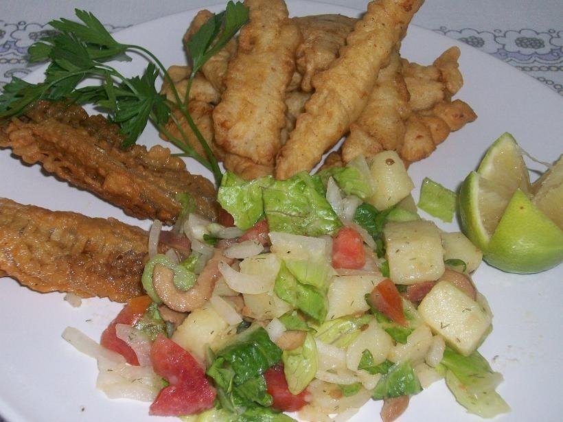 File de peste prajit in aluat de clatite,cu bere