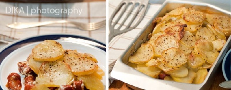 Cartofi cu smantana si cabanos la cuptor