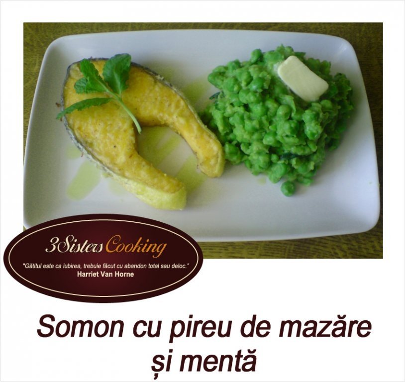 Somon cu piure de mazare si menta