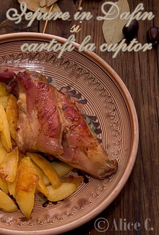 Iepure in dafi si cartofi la cuptor