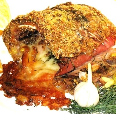 Rondele de crap umplute cu sunca si cascaval