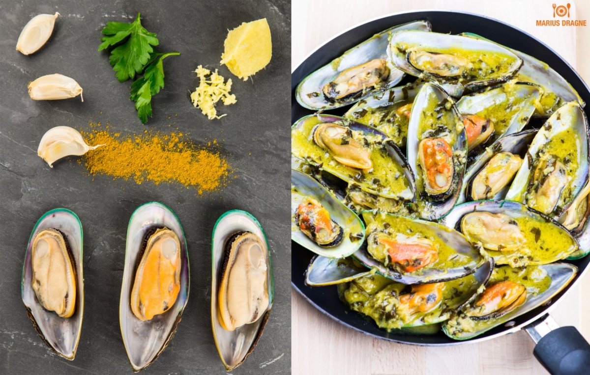 Scoici verzi cu sos de cocos si curry