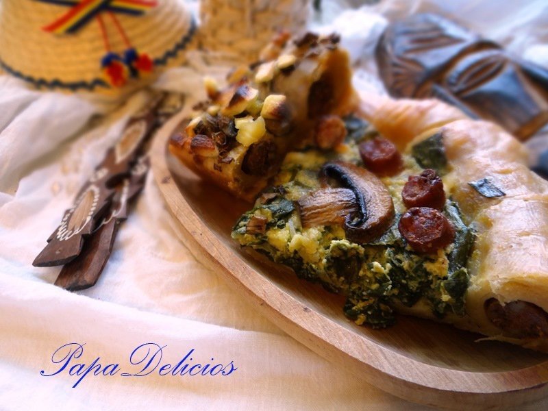 Tarta rustica cu ceapa verde in aluat cu vin