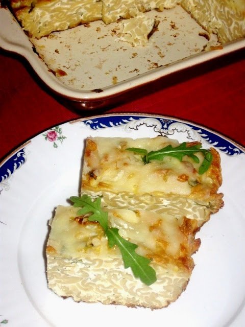 Budinca de paste cu 3 feluri de branza si rucola