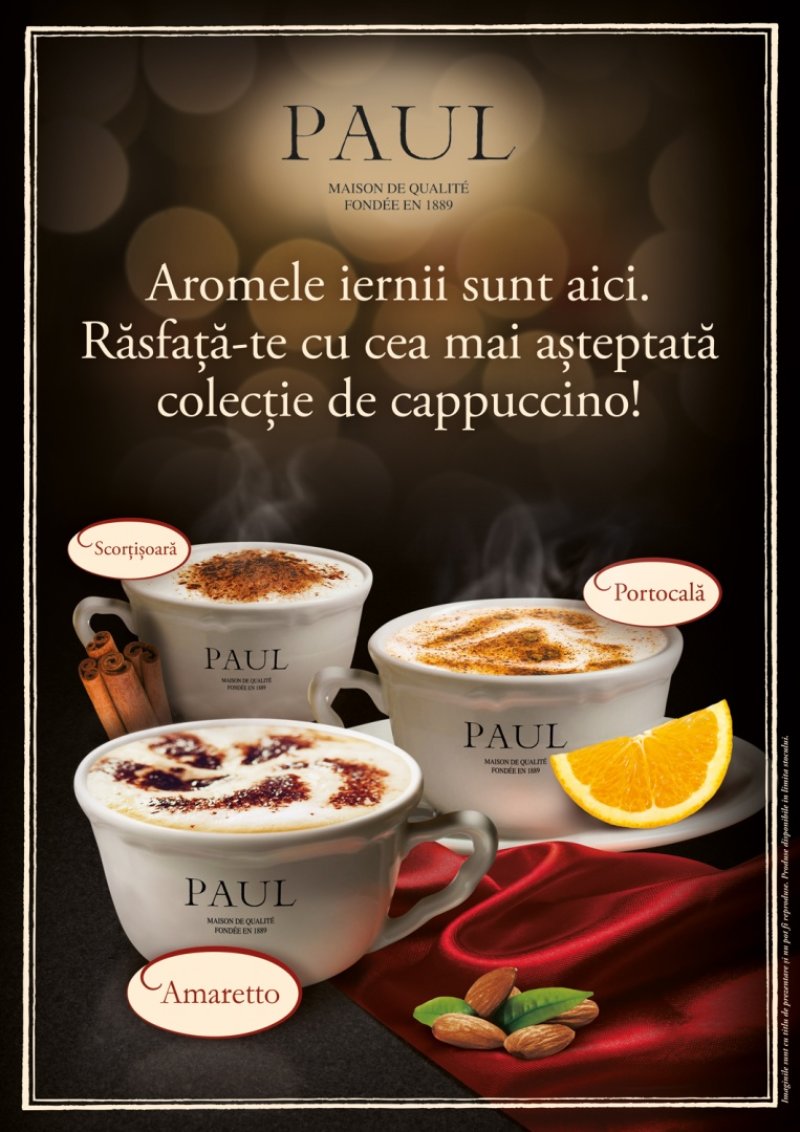 În brutăriile Paul, cafeaua are aromele iernii, în noua gamă Cappuccino Collections