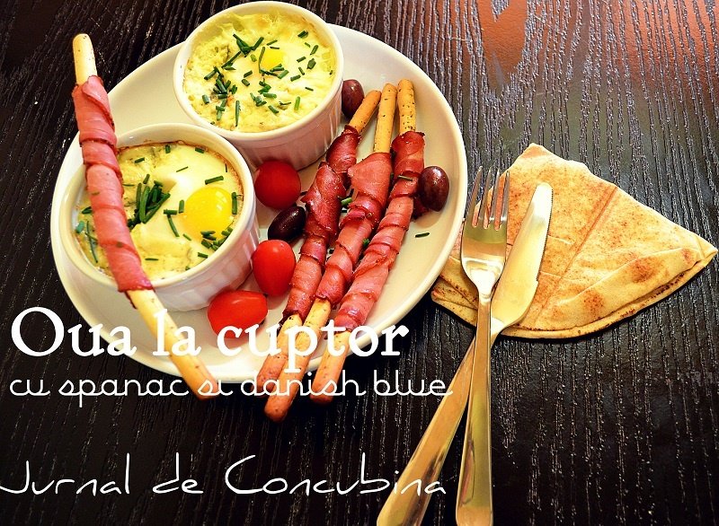 Oua la cuptor cu spanac si danish blue