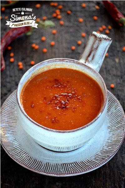 Supa crema de linte rosie si ardei copt