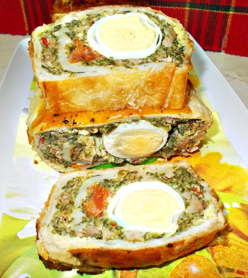 Rulada cu spanac, oua si friptura de miel