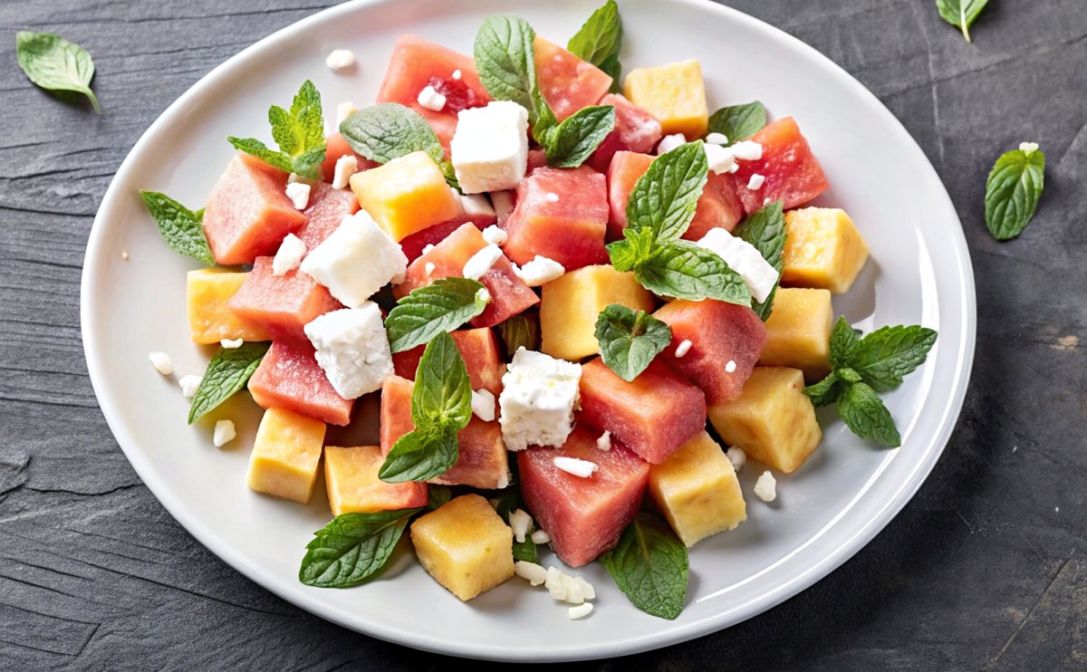 Salata de vara cu pepene, branza feta si menta — reteta rapida, delicioasa si racoritoare