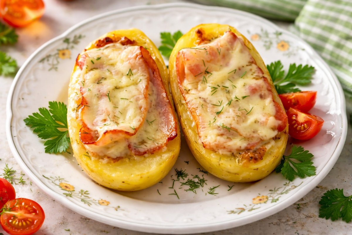 Cartofi umpluti la cuptor cu bacon si cascaval - reteta simpla si delicioasa