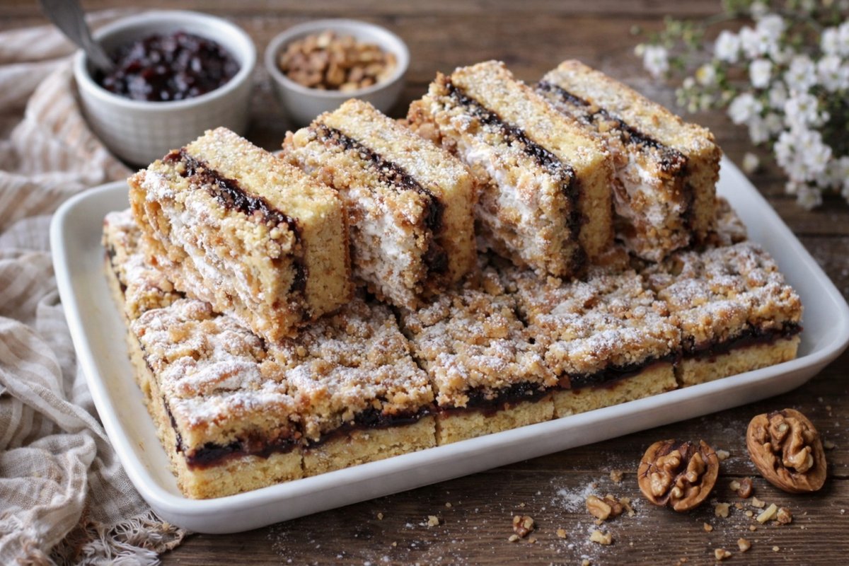 Prajitura de post cu gem, nuci si aluat ras - reteta usoara si economica