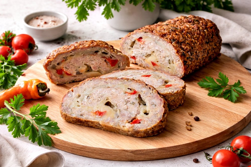 Rulada din carne tocata cu ciuperci si cascaval la cuptor - reteta usoara