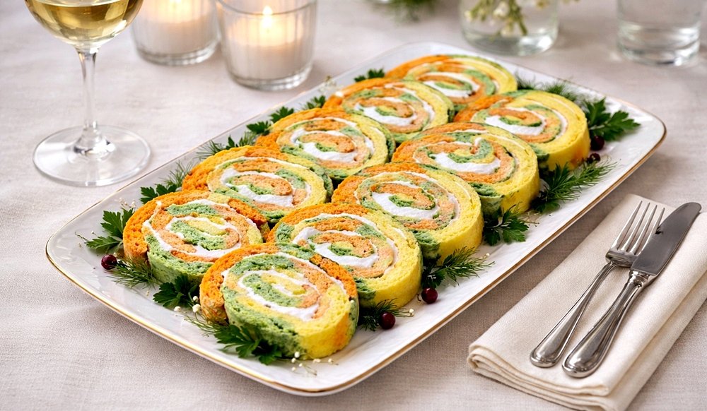 Rulada aperitiv in trei culori - reteta simpla, gustoasa si aspectuoasa