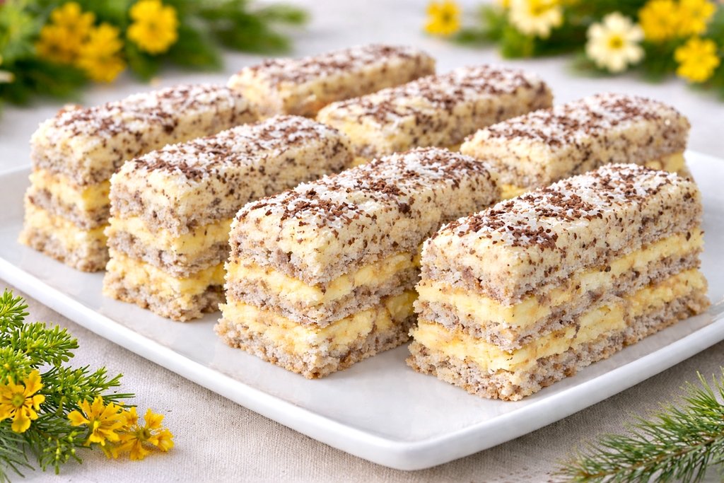 Prajitura Intercontinental - reteta clasica cu foi de bezea si crema fina