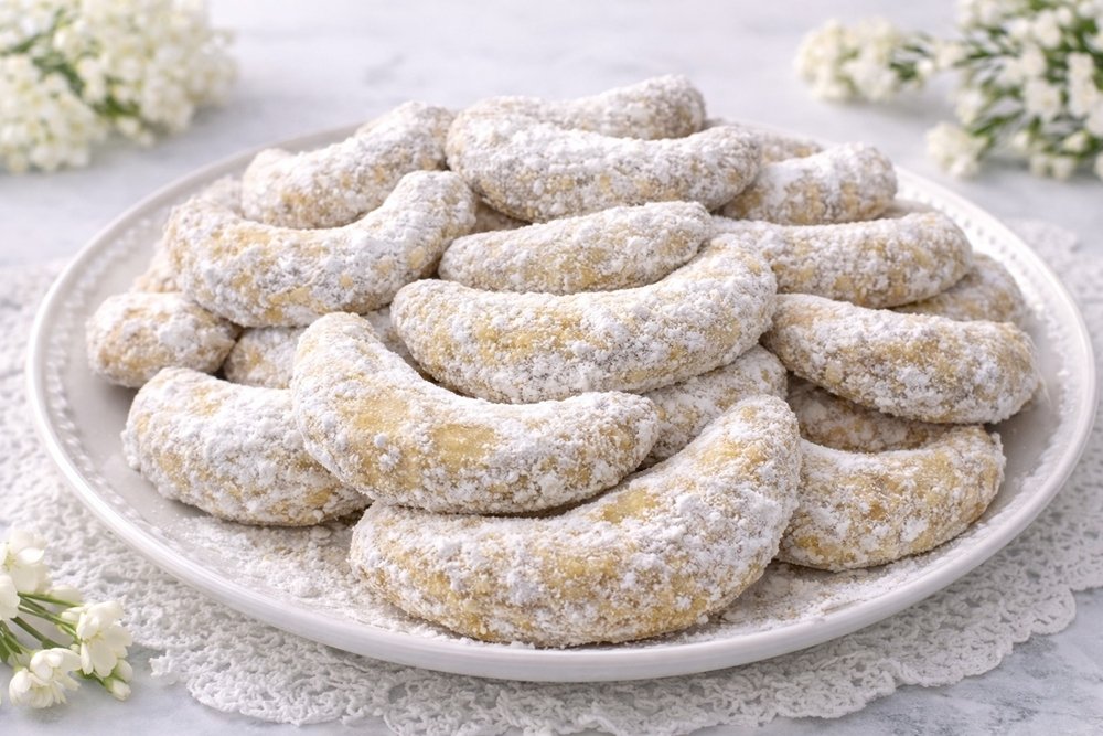 Cornulete fragede cu nuca si vanilie - reteta clasica cu unt, simpla si delicioasa