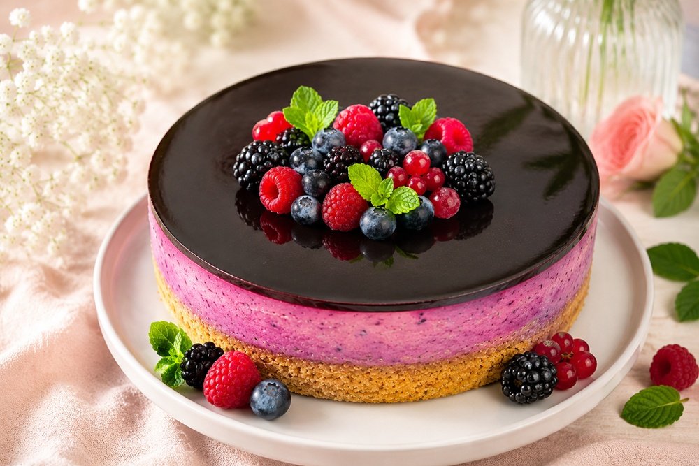 Cheesecake cu fructe de padure, fara coacere - un desert cremos, delicios si aromat