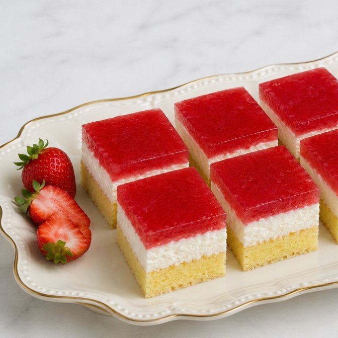 Prajitura cu branza dulce si jeleu de capsuni - desert fin, aromat si usor de preparat