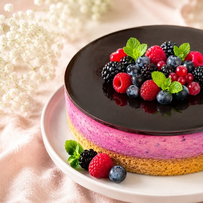 Cheesecake cu fructe de padure, fara coacere - un desert cremos, delicios si aromat