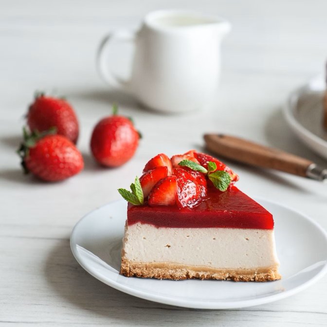 Cheesecake fara coacere cu capsuni. Un desert fin si aromat.