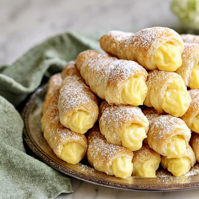 Cornete sau rulouri din foietaj cu crema de vanilie - reteta usoara, rapida si delicioasa