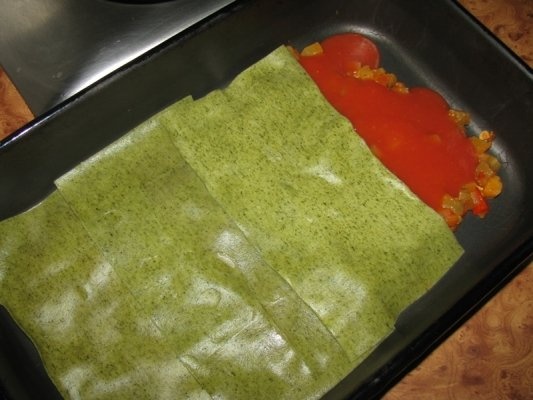 Lasagna cu legume, pasta de rosii si zacusca cu vinete