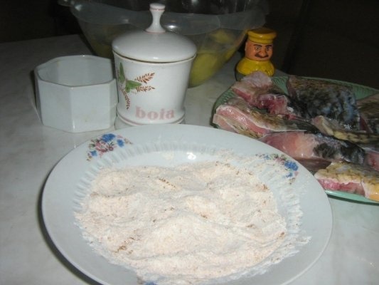 Crap prajit, cu sos de usturoi