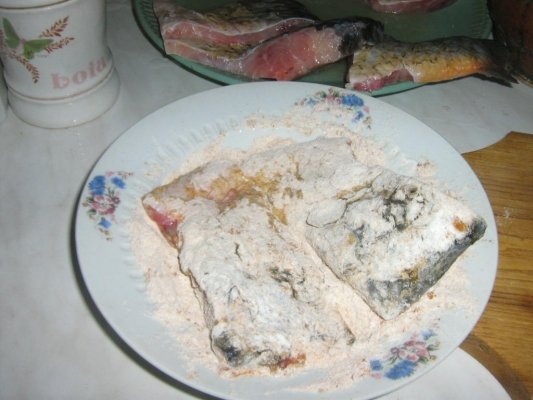 Crap prajit, cu sos de usturoi