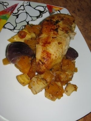 Pui la cuptor si legume glazurate cu miere