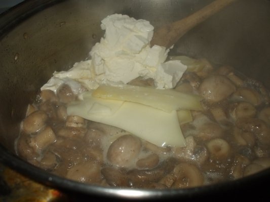 Ciuperci cu cascaval, branza topita si smantana