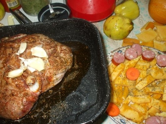 Coq au vin cu curcan, dovleac si gutui