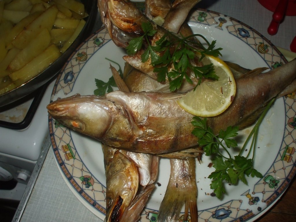 Salau la gratar cu cartofi prajiti