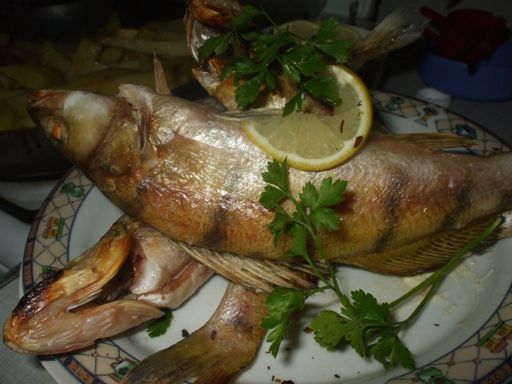 Salau la gratar cu cartofi prajiti