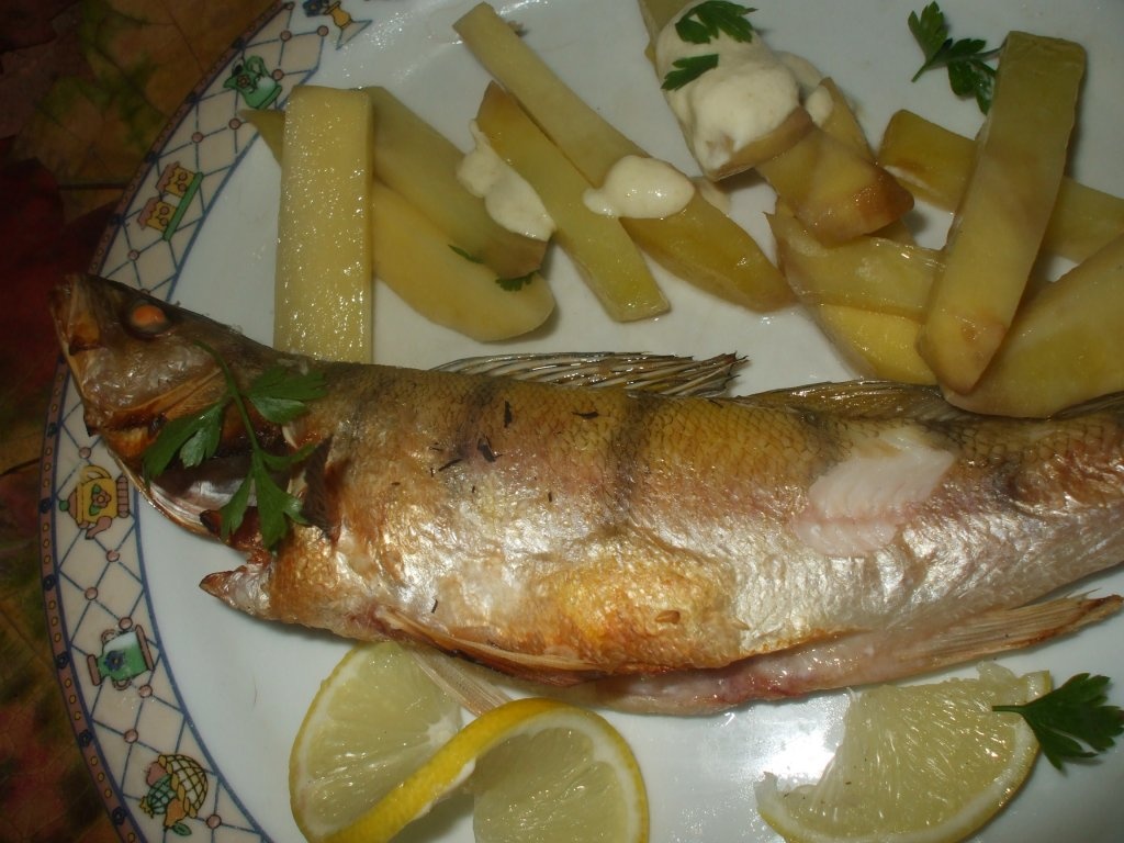 Salau la gratar cu cartofi prajiti