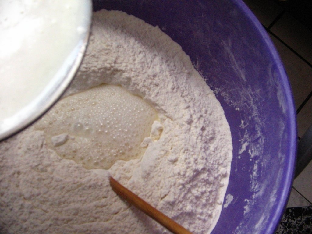 Cozonac cu crema de mac si fructe