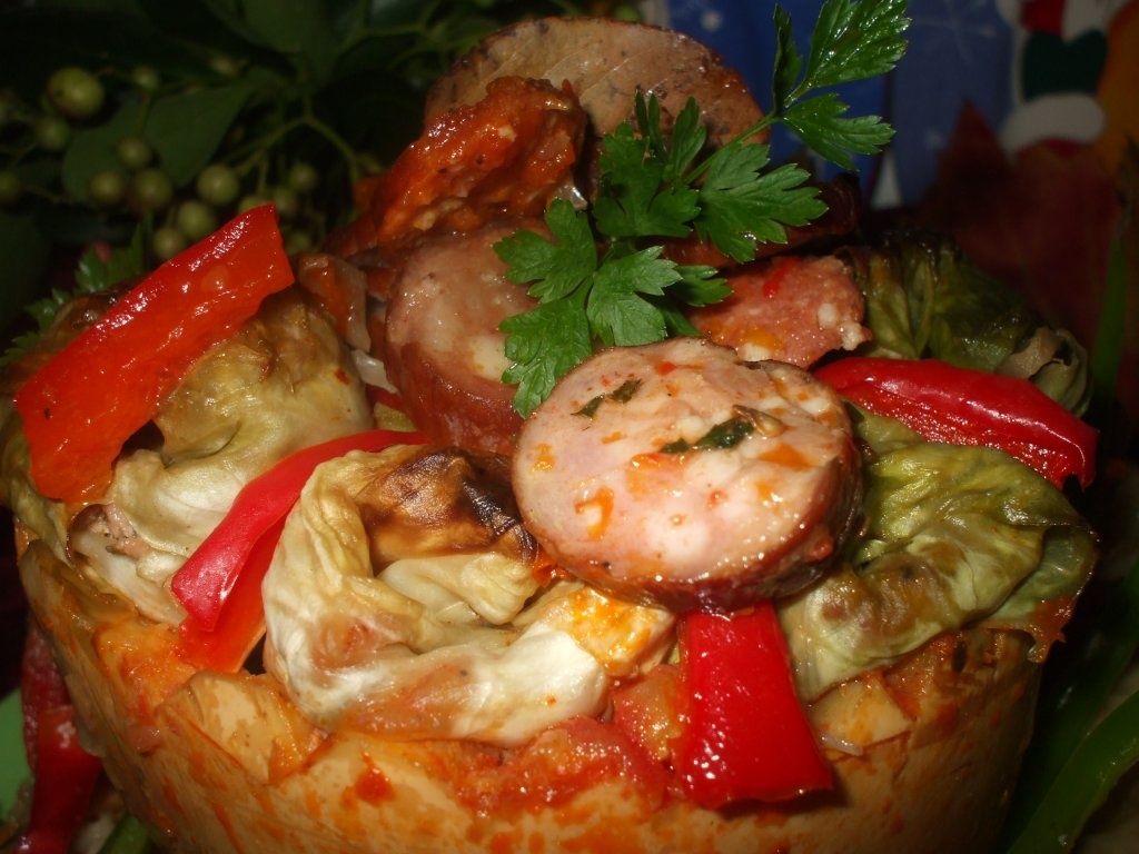 Sarmale cu carne de porc si varza acra in dovleac