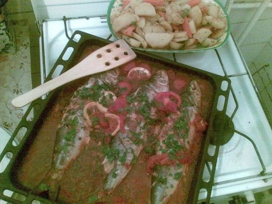 Scrumbie la cuptor cu legume