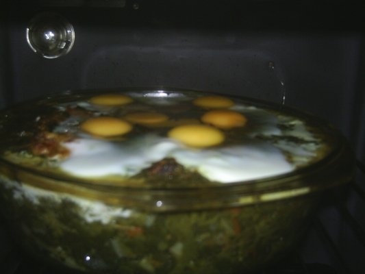 SPANAC CU CARNE  DE PUI SI OUA LA CUPTOR