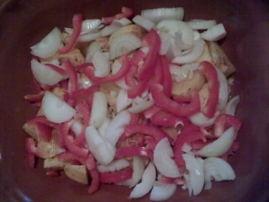 Pui cu legume in vas roman