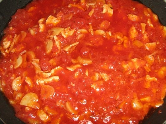 Spaghete cu pui si ciuperci