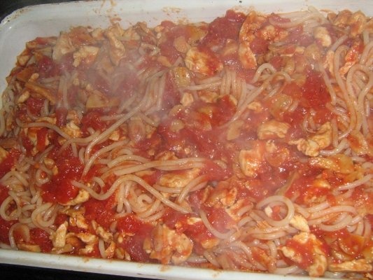 Spaghete cu pui si ciuperci