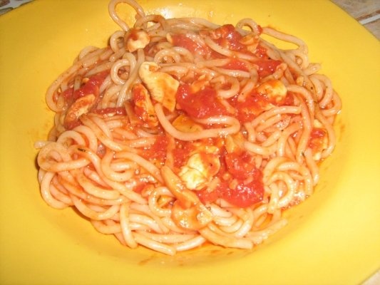 Spaghete cu pui si ciuperci