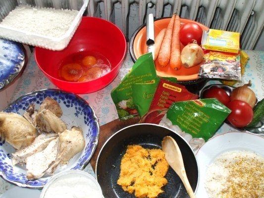 Pui pane cu morcov ras si garnitura